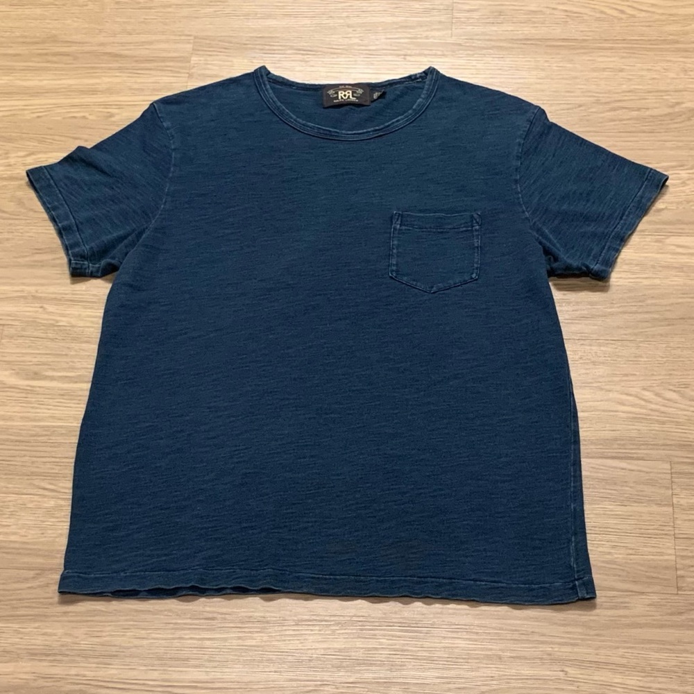 Double RRL Ralph Lauren Men Short Sleeve Crew Neck T-Shirt Blue Size L - Picture 2 of 8